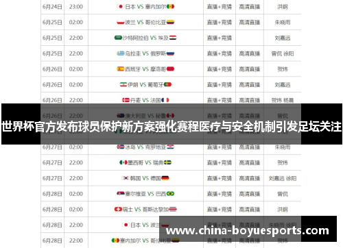 世界杯官方发布球员保护新方案强化赛程医疗与安全机制引发足坛关注 世界杯官方发布球员保护新方案强化赛程医疗与安全机制引发足坛关注