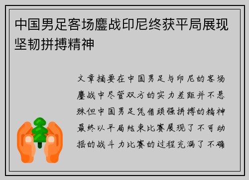 中国男足客场鏖战印尼终获平局展现坚韧拼搏精神